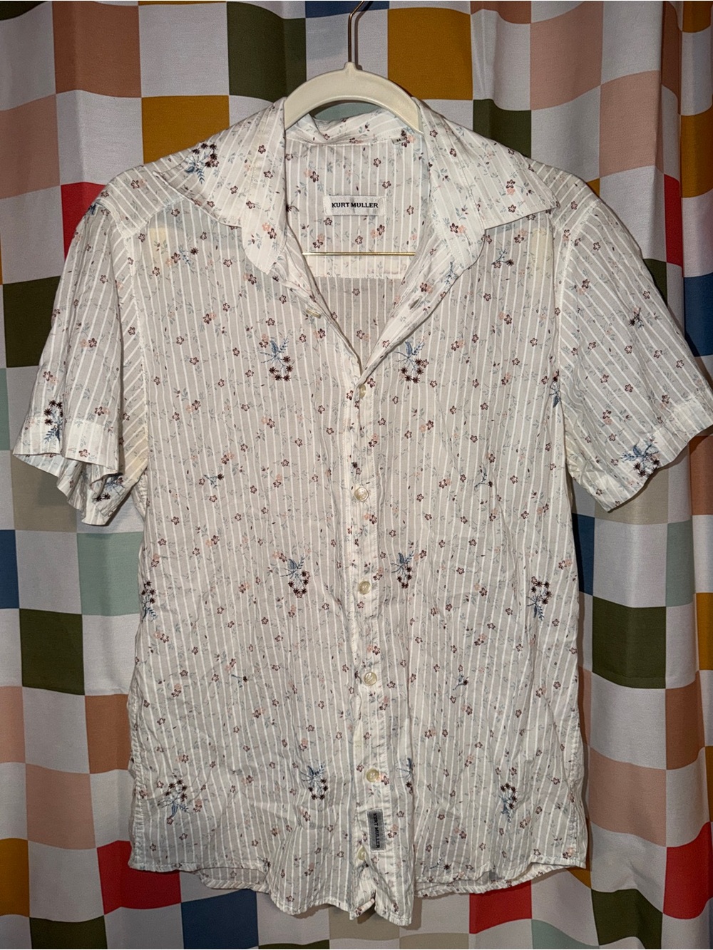 Kurt Muller Floral Striped Short Sleeve Button-Up Shirt Size M | Cottagecore